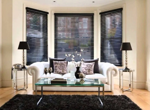 black blinds in the living room